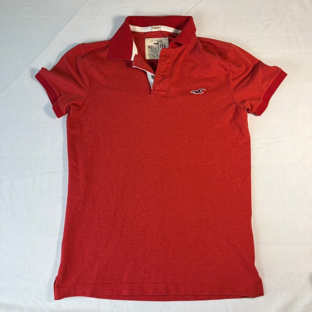 Hollister Polo Shirt Mens Small Red Excellent Stretch Embroidered Logo Pique